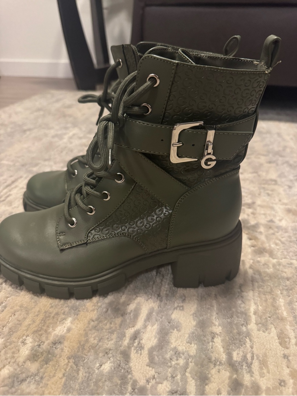 GBG Los Angeles Olive Lace-Up Buckle Combat Boots